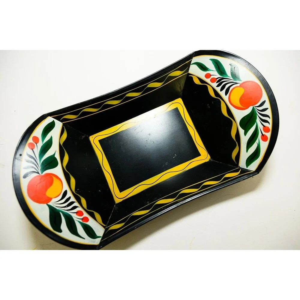 Metal Toleware Painted Fruit Bread Tray Pan